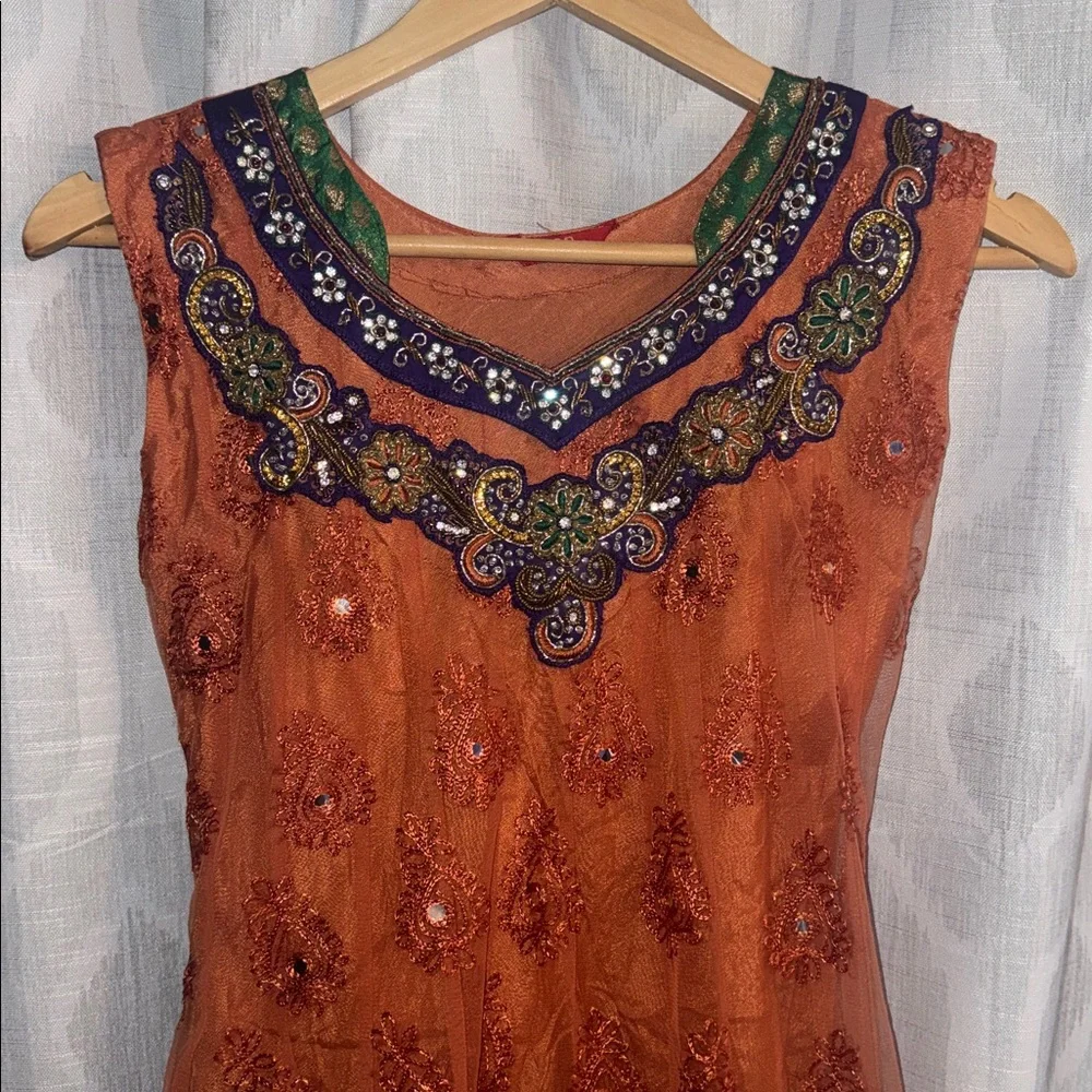 Span Ethnic Dress Orange Purple Green Size L - Picture 2 of 8